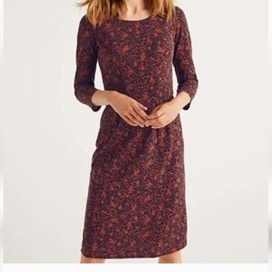 Boden Brown And Navy Patterned Long Sleeve Dress 10R